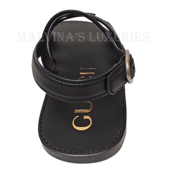 GUCCI SHOES MENS BLACK LEATHER CUTOUT INTERLOCKING G LOGO SANDALS sz 11 / 11.5 - Picture 10 of 14